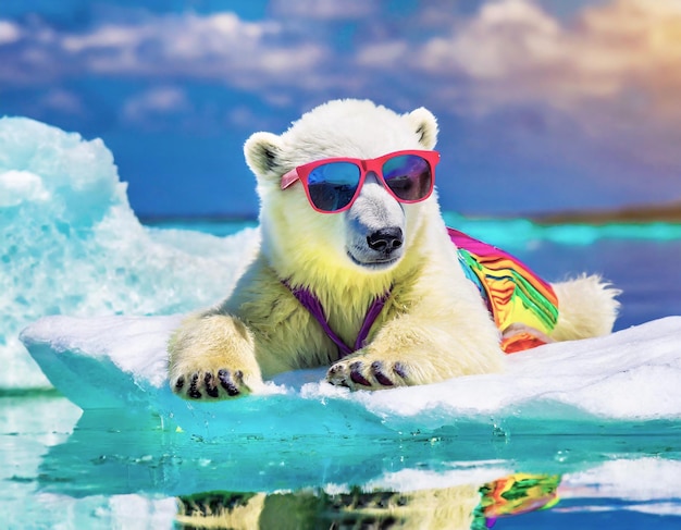 La hermosa dama oso polar tomando el sol en un iceberg flotante