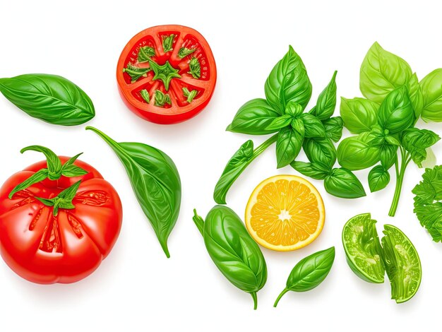 Foto hermosa dieta de cocina de alimentos rojos o elemento de diseño de jardín hecho de tomate maduro entero y en rodajas de fondo