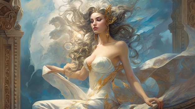 Una hermosa diosa angelical retrato acuarela pintura generativa AI