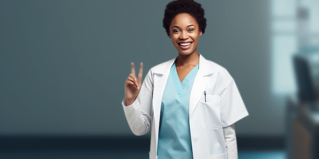 La hermosa doctora afroamericana en traje médico