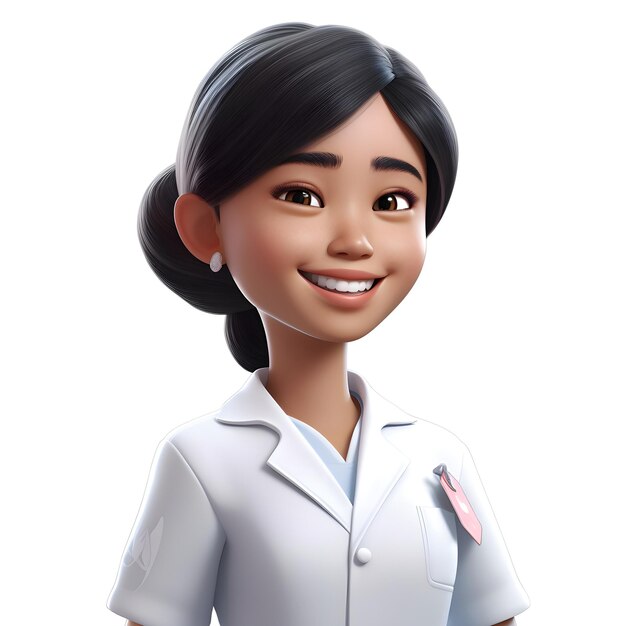 Una hermosa doctora sonriente aislada sobre un fondo blanco renderización en 3D