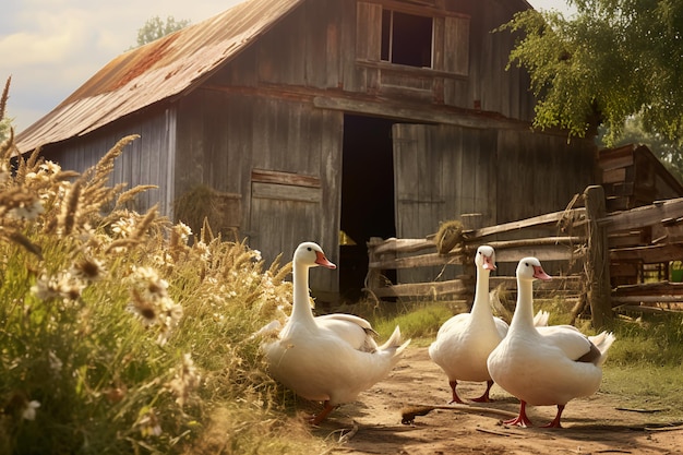 Hermosa escena de Goosepunk Majestuoso ganso en la naturaleza