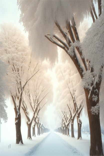 Una hermosa escena de nieve Por la mañana Generative Ai