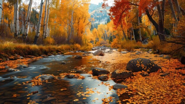 Una hermosa escena de otoño con hojas vibrantes que se asemejan a un verano indio