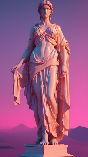 hermosa estatua sobre fondo rosa estético con vista a la ciudad