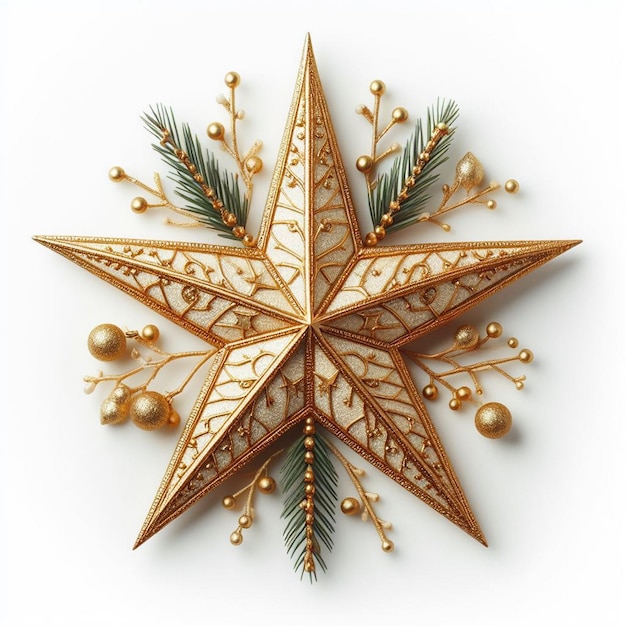 Hermosa estrella de Navidad estrella de Navidad de oro Navidad de oro comienzo con fondo blanco