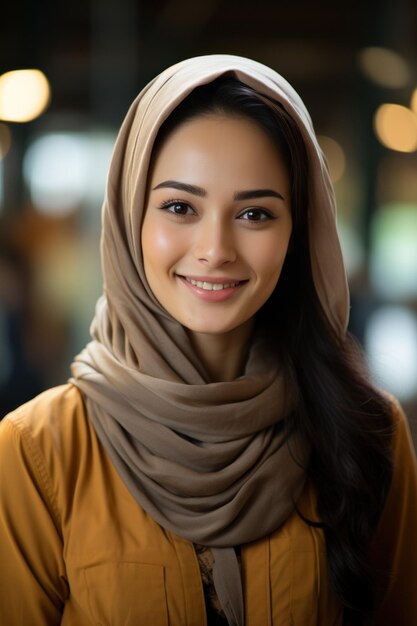 Una hermosa estudiante indonesia sonriendo