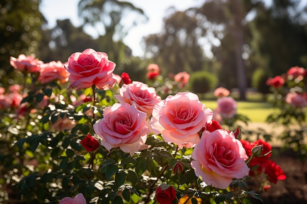 Hermosa exhibición de un jardín de rosas