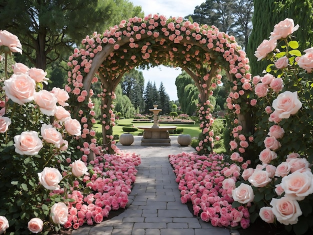 Hermosa exhibición de rosas en un gran jardín Generación Ai