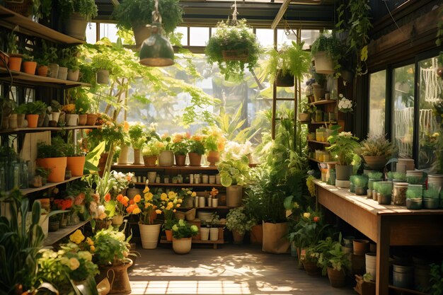Una hermosa exhibición de vivero de plantas