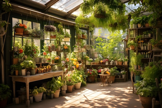 Una hermosa exhibición de vivero de plantas