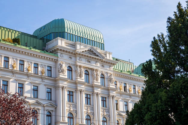 Hermosa fachada de edificio blanco antiguo en la ciudad de Viena