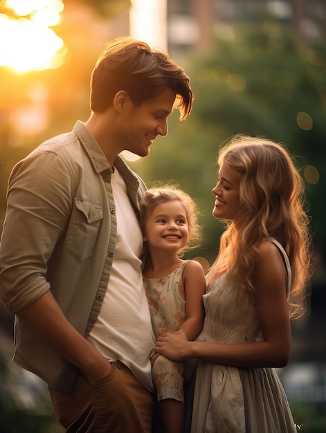 Hermosa familia encantadora sonriente en el parque