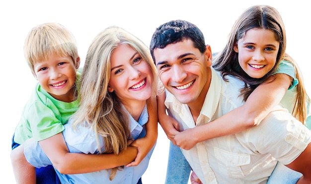 Hermosa familia sonriente en el fondo