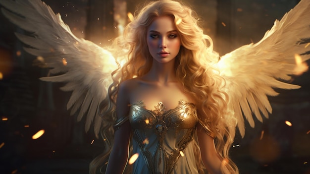 Hermosa fantasía ángel luz realeza fondo de pantalla imagen arte generado por AI