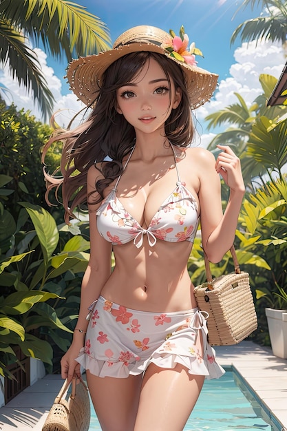 Hermosa fantasía sexy anime girl bikini