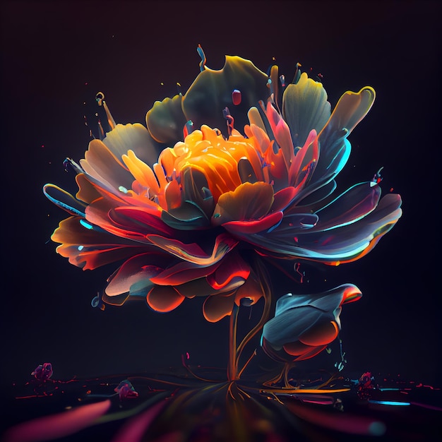 Hermosa flor abstracta sobre un fondo negro ilustración 3d