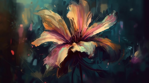 Hermosa flor de acuarela sobre un fondo oscuro Pintura digital generativa ai