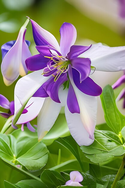 La hermosa flor Aquilegia Columbine El sombrero de la abuela en este mundo