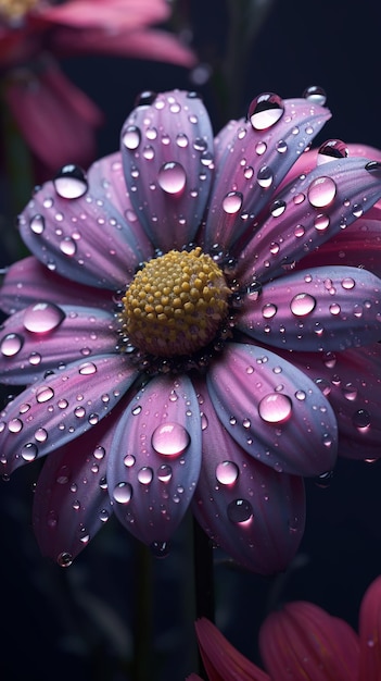 Hermosa flor artística con gotas de agua.