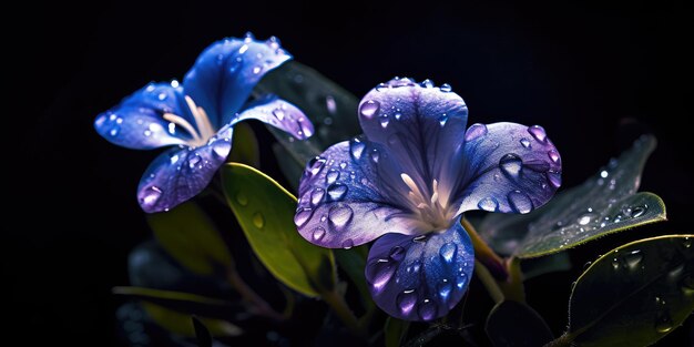 Hermosa flor de bígaro con gotas de lluvia Foto de alta calidad AI generativo