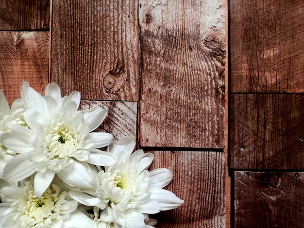 Foto hermosa flor blanca en el fondo de madera