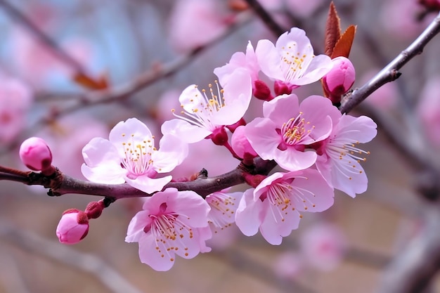 Hermosa flor de cerezo rosa sobre fondo de naturaleza