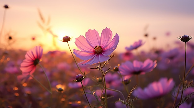 hermosa flor cosmos al atardecer