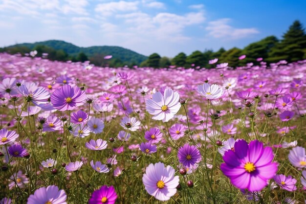 Foto hermosa flor del cosmos del campo generativo ai