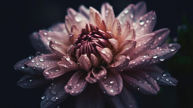 Hermosa flor exótica con gotas de lluvia