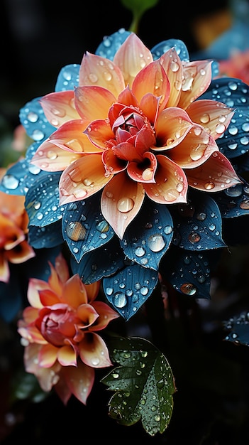 una hermosa flor con gotas de agua