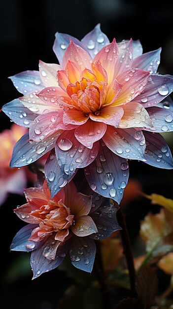 una hermosa flor con gotas de agua