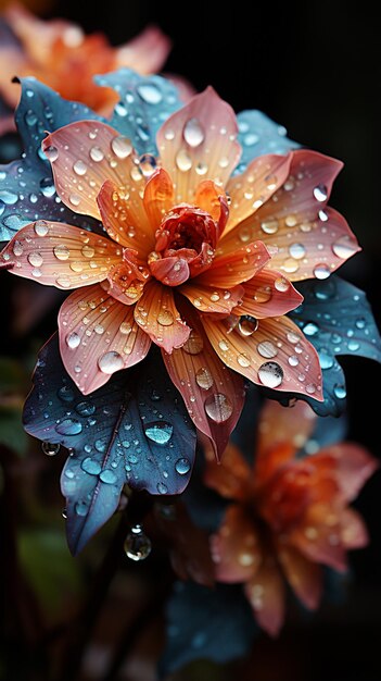 una hermosa flor con gotas de agua