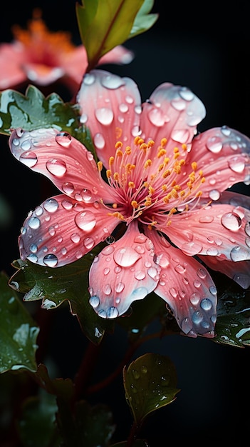 una hermosa flor con gotas de agua