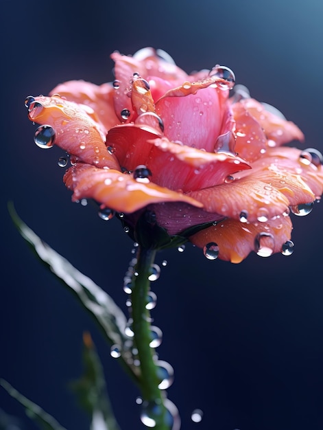 Hermosa flor con gotas de rocío