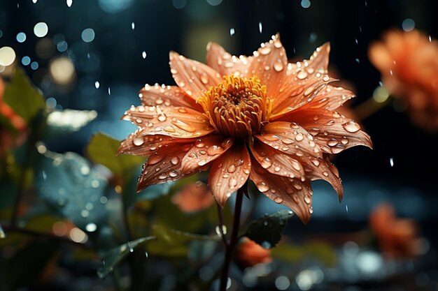 Una hermosa flor bajo la lluvia.