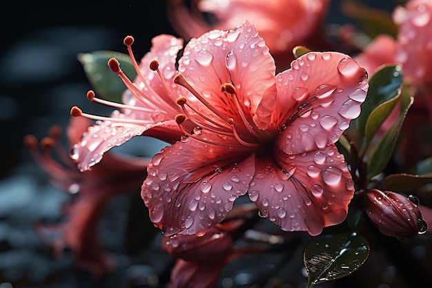 Una hermosa flor bajo la lluvia.