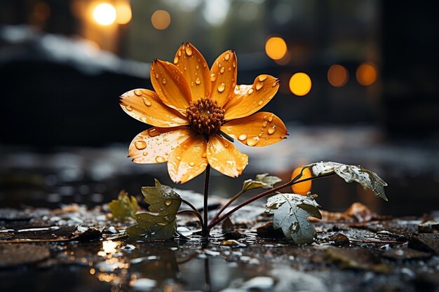 Una hermosa flor bajo la lluvia.