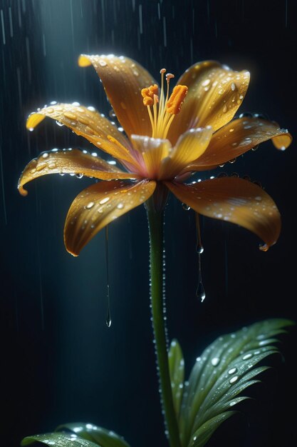 Una hermosa flor bajo la lluvia