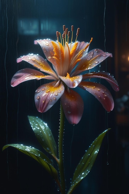 Una hermosa flor bajo la lluvia