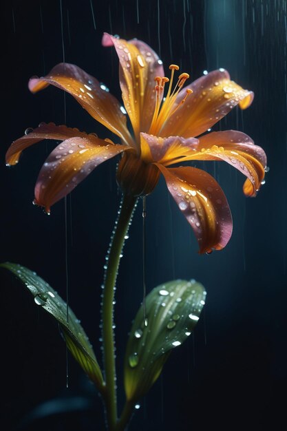 Una hermosa flor bajo la lluvia