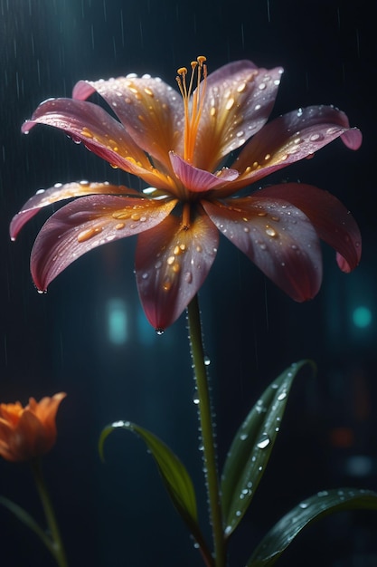 Una hermosa flor bajo la lluvia
