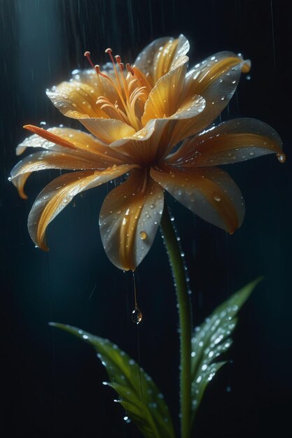 Una hermosa flor bajo la lluvia