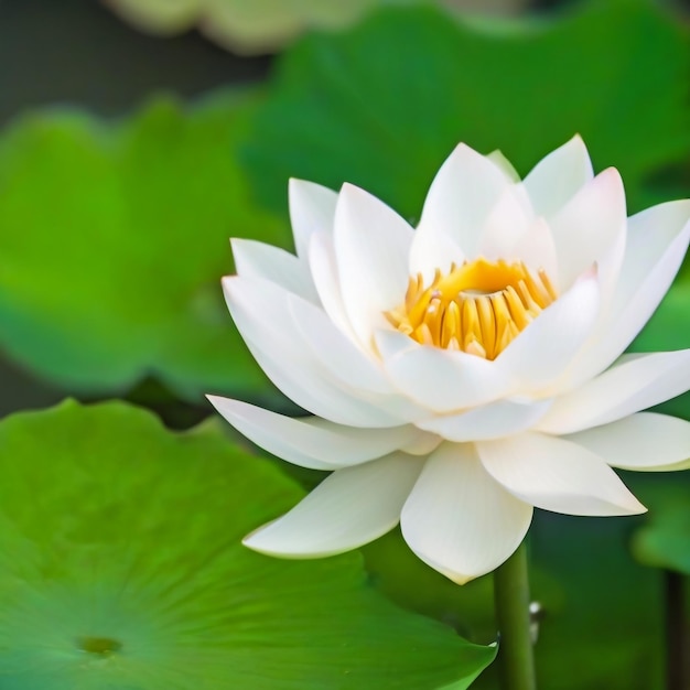 hermosa flor de loto blanco con hoja verde en en el estanque