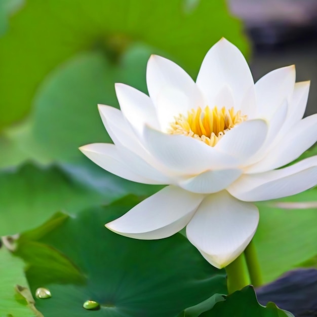 hermosa flor de loto blanco con hoja verde en en el estanque