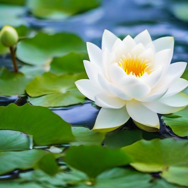 hermosa flor de loto blanco con hoja verde en en el estanque