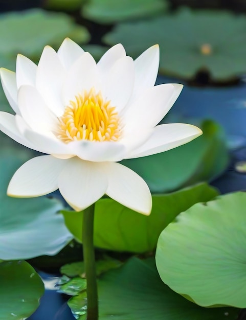 hermosa flor de loto blanco con hoja verde en en el estanque