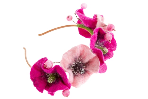 Hermosa flor Malva souvenir hecha de lana