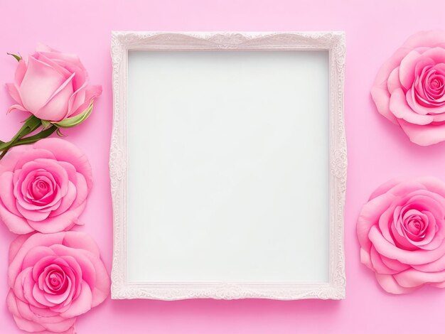 Hermosa flor Marco en blanco para texto Fondo de flores rosas generado por AI