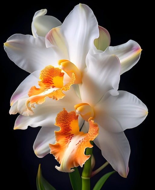 Foto hermosa flor de orquídea barco contra fondo negro ai generativo